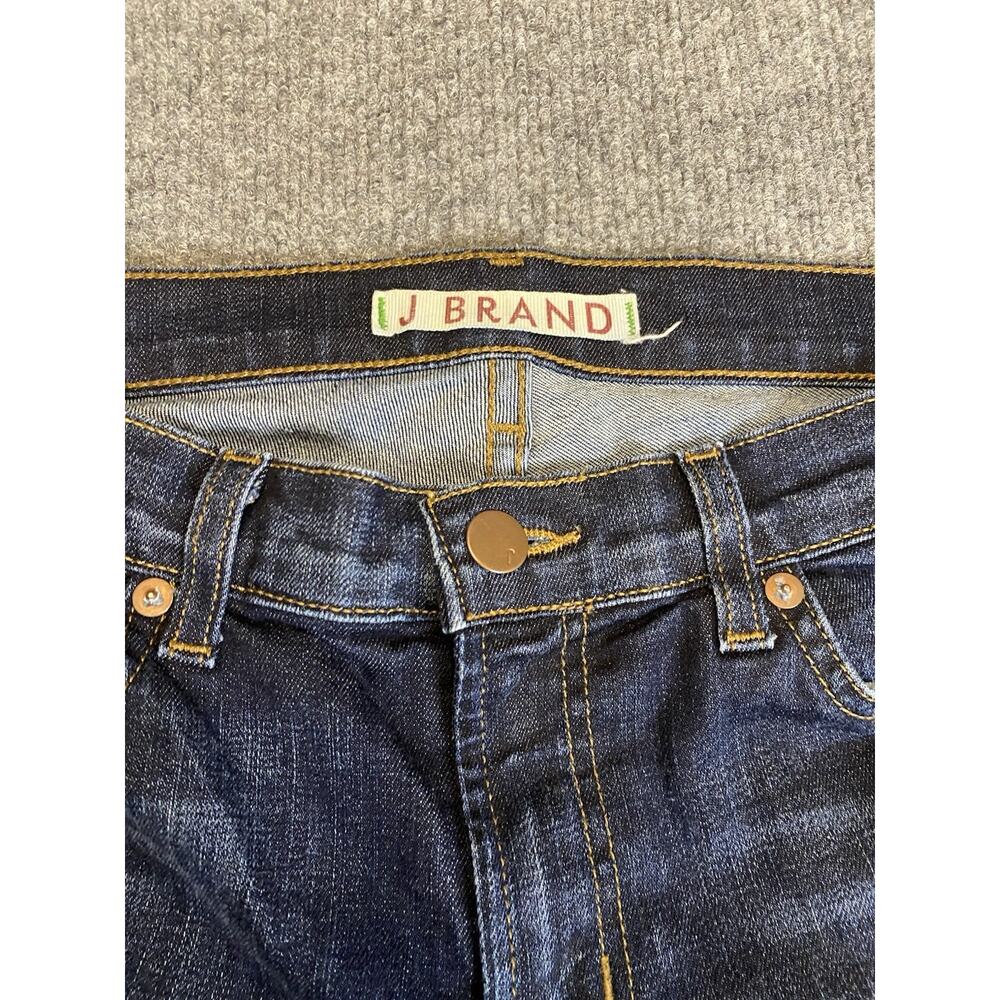 J Brand Women's Bootcut Jeans Dark Blue Denim Stretch Pockets Button Zip - Picture 2 of 9